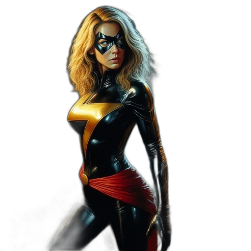 comic book art, concept art, photorealistic, cartoon, female, superhero, black, red transparent PNG cut-out