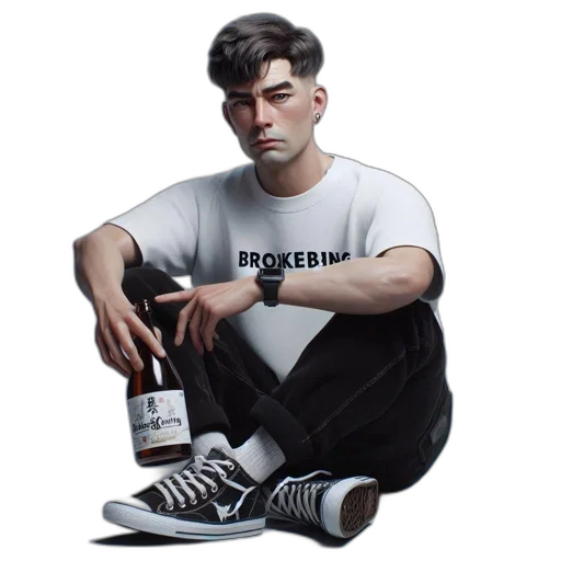 jacket, bottle, shoes, face, pixel art, photorealistic, concept art, oil painting transparent PNG cut-out