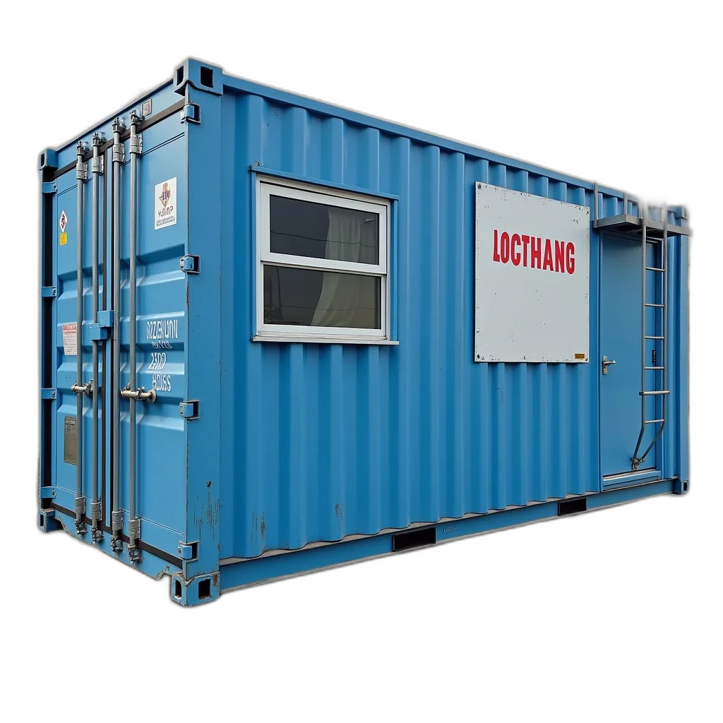 building, furniture, 3d render, blue, white, shipping, container, metal transparent PNG cut-out
