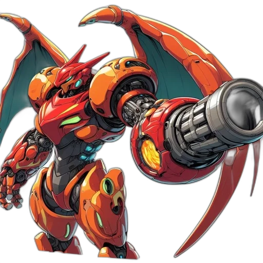 dragon, weapon, robot, sword, concept art, 3d render, pixel art, comic book art transparent PNG cut-out