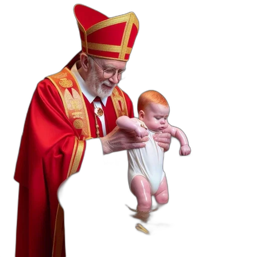 concept art, photorealistic, 3d render, elderly, religious, figure, red, robe transparent PNG cut-out