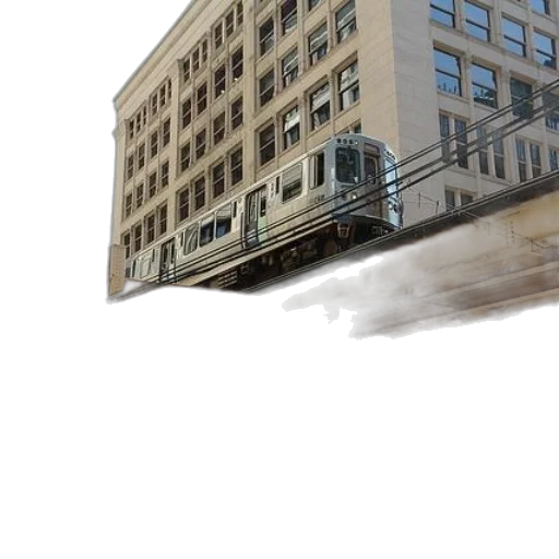 building, car, concept art, photorealistic, 3d render, city street, fog, train transparent PNG cut-out