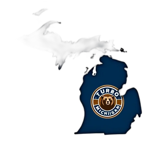stylized, map, michigan, blue, outline, white, interior, features transparent PNG cut-out