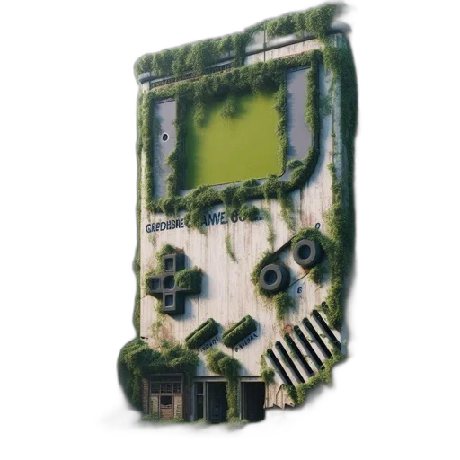 robot, weapon, tree, building, pixel art, vaporwave, concept art, 3d render transparent PNG cut-out