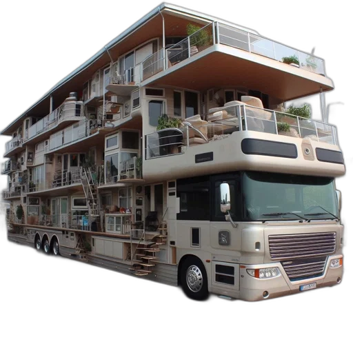 building, furniture, 3d render, photorealistic, concept art, truck-building, hybrid, multiple transparent PNG cut-out