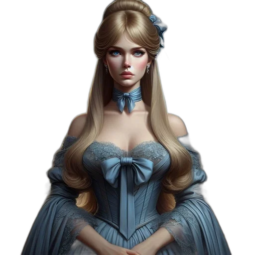 dress, crown, face, fantasy art, concept art, photorealistic, 3d render, blue transparent PNG cut-out