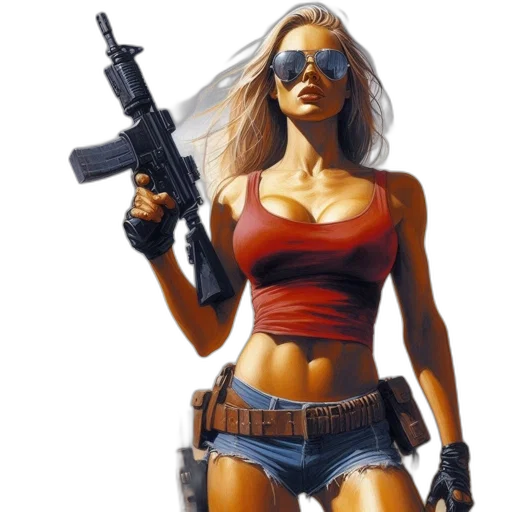 weapon, comic book art, concept art, pixel art, photorealistic, woman, post-apocalyptic, environment transparent PNG cut-out