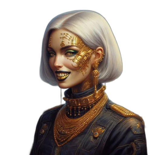 jewelry, face, staff, crown, fantasy art, concept art, cyberpunk, comic book art transparent PNG cut-out