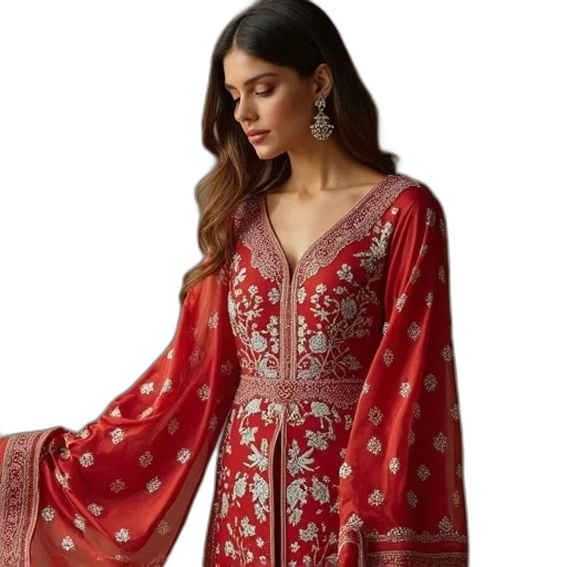 dress, red, kesa, embroidered, collection, rangas, designer transparent PNG cut-out