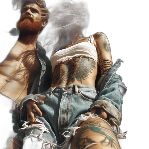 concept art, photorealistic, fantasy art, cyberpunk, group, three, including, two transparent PNG cut-out
