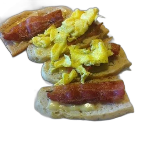 food, 3d render, photorealistic, plate, bacon, eggs, toast transparent PNG cut-out