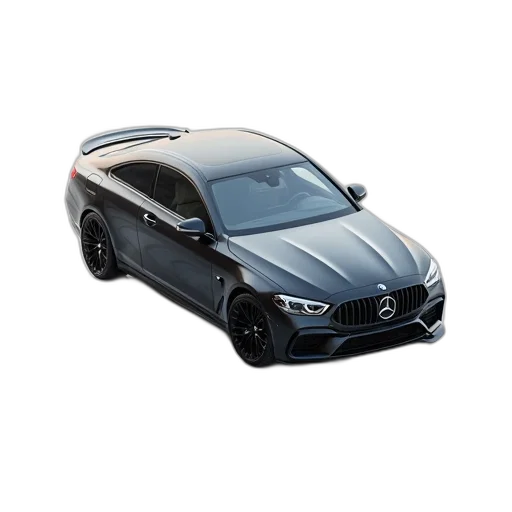 car, 3d render, black, parked, clean, white, floor, has transparent PNG cut-out