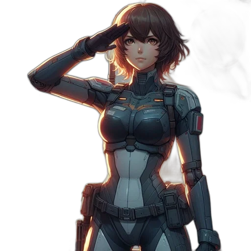 robot, jacket, weapon, face, concept art, cyberpunk, anime, comic book art transparent PNG cut-out