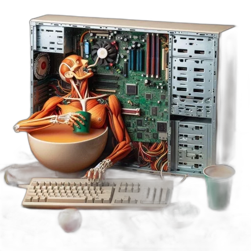robot, furniture, food, 3d render, concept art, pixel art, vaporwave, disassembled transparent PNG cut-out