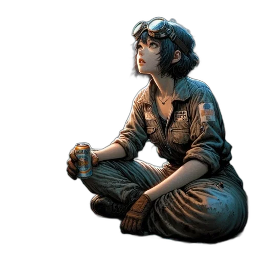 concept art, comic book art, photorealistic, 3d render, outer space, young, woman, rests transparent PNG cut-out
