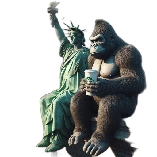 animal, creature, concept art, 3d render, photorealistic, statue, liberty, gorilla transparent PNG cut-out