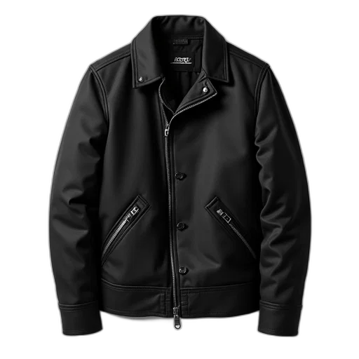 jacket, dark, black, zipper, buttons, displayed, against, white transparent PNG cut-out