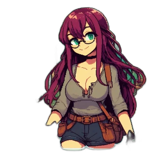 dress, jacket, staff, creature, pixel art, anime, concept art, cartoon transparent PNG cut-out