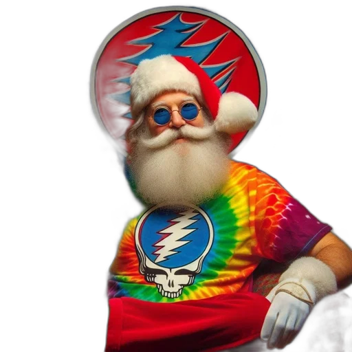 staff, 3d render, santa, claus, tie-dye, shirt, sunglasses, sits transparent PNG cut-out