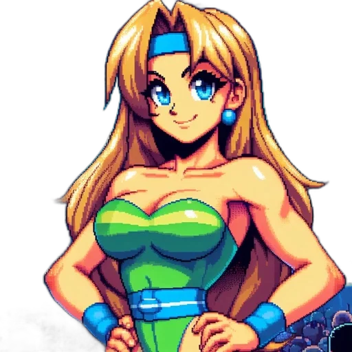 dress, pixel art, anime, cartoon, comic book art, blue, confident, female transparent PNG cut-out