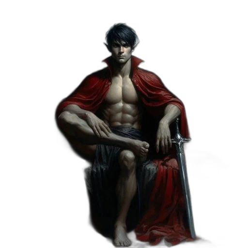 sword, fantasy art, concept art, comic book art, pixel art, red, imposing, male transparent PNG cut-out