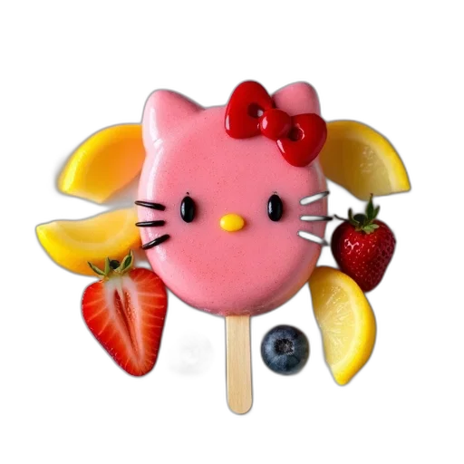 food, staff, 3d render, photorealistic, hello, kitty, fruit, pops transparent PNG cut-out