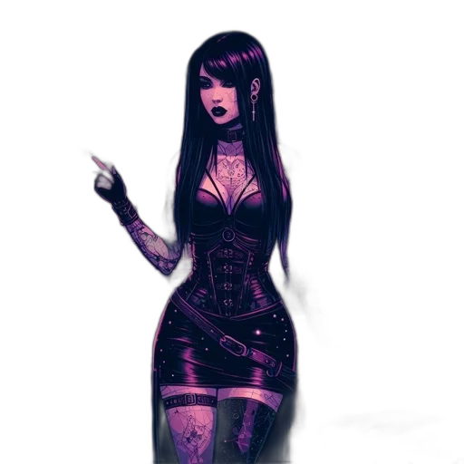 dress, concept art, cyberpunk, fantasy art, pixel art, neon lights, dark, monochrome transparent PNG cut-out