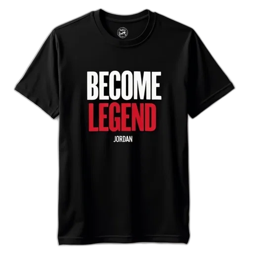black, t-shirt, text, become, legend, white, red, letters transparent PNG cut-out