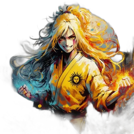 fantasy art, concept art, anime, watercolor, golden, colorful, intense, golden-haired transparent PNG cut-out