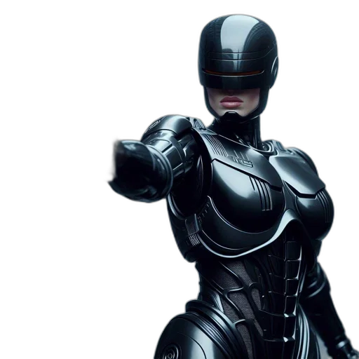 robot, 3d render, concept art, sleek, black, robotic, female, figure transparent PNG cut-out