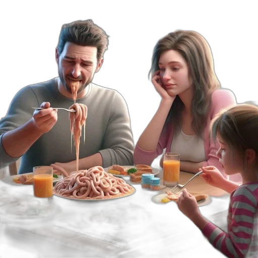 food, concept art, photorealistic, 3d render, pixel art, pastel, family, three transparent PNG cut-out