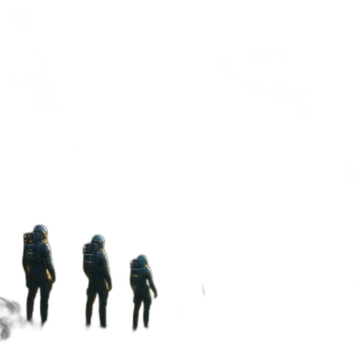 robot, jacket, mask, staff, concept art, 3d render, comic book art, cyberpunk transparent PNG cut-out