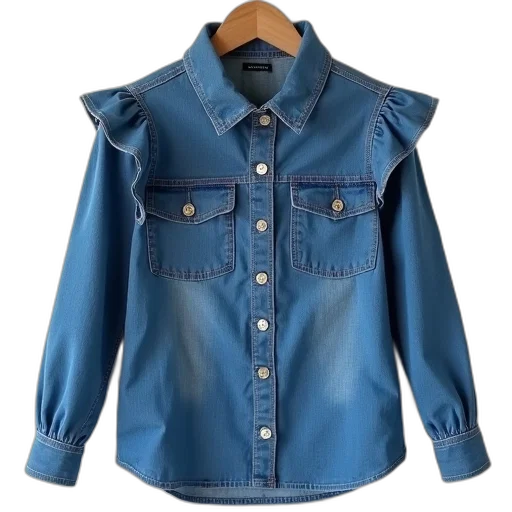 jacket, blue, girls, denim, shirt, ruffle, collar transparent PNG cut-out