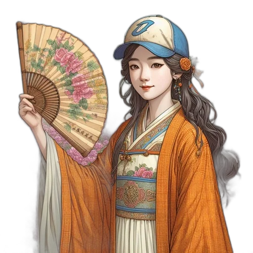 staff, dress, hat, umbrella, fantasy art, concept art, anime, photorealistic transparent PNG cut-out