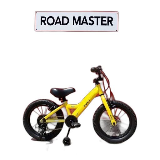3d render, photorealistic, yellow, children, bicycle, black, seat, handlebars transparent PNG cut-out