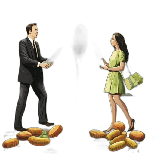 food, concept art, photorealistic, fog, man, woman, stand, green transparent PNG cut-out