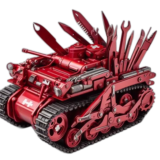 weapon, car, concept art, 3d render, fantasy art, red, tracked, tank-like transparent PNG cut-out