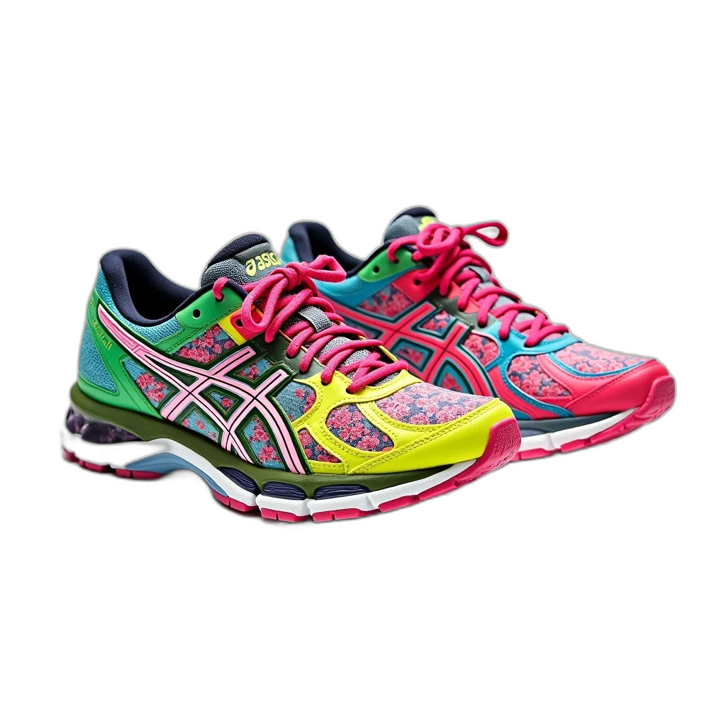 shoes, 3d render, neon, pair, colorful, vibrant, running, mix transparent PNG cut-out