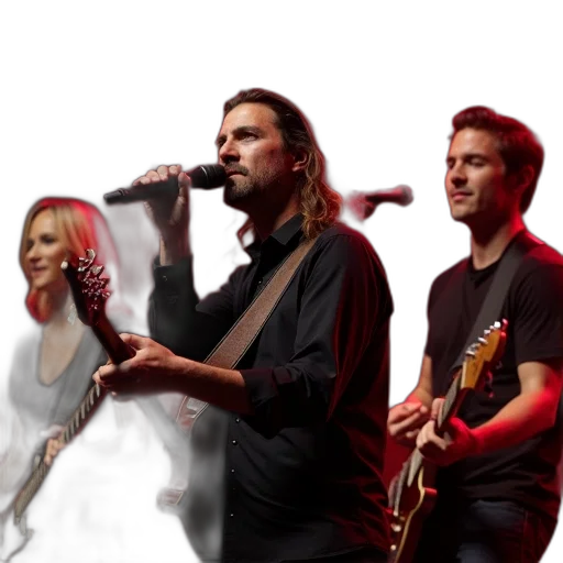 band, performing, stage, male, singer, foreground, female, background transparent PNG cut-out