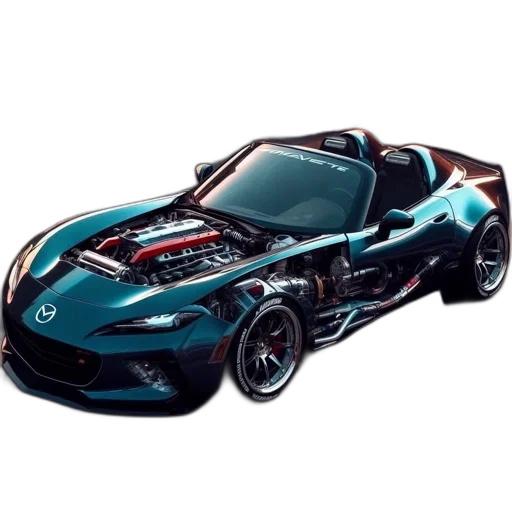 car, 3d render, photorealistic, concept art, mazda, mx-5, miata, garage transparent PNG cut-out