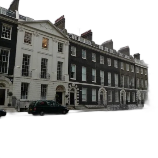 building, 3d render, photorealistic, concept art, city street, row, elegant, townhouses transparent PNG cut-out