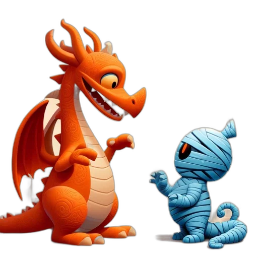 dragon, concept art, 3d render, fantasy art, pixel art, fire, two, animated transparent PNG cut-out