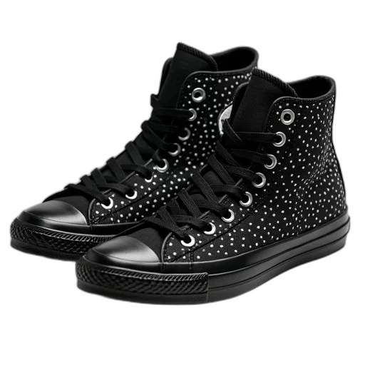 shoes, pair, black, high-top, sneakers, star, logo, side transparent PNG cut-out