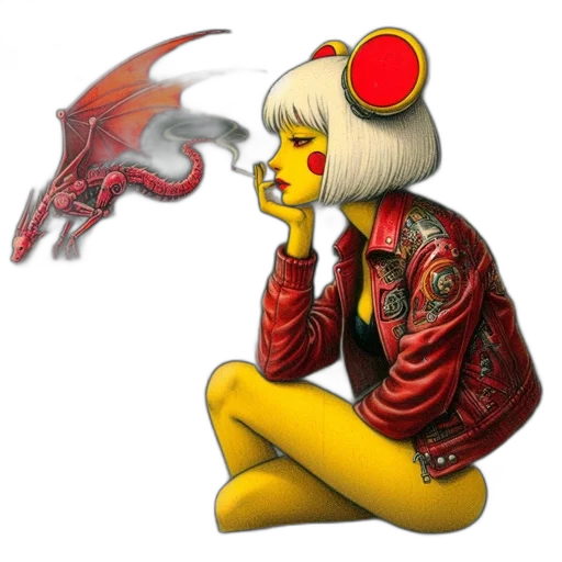 jacket, dragon, robot, jewelry, concept art, fantasy art, comic book art, pixel art transparent PNG cut-out