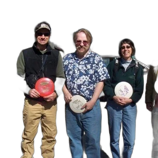 group, people, holding, frisbees, front, car transparent PNG cut-out