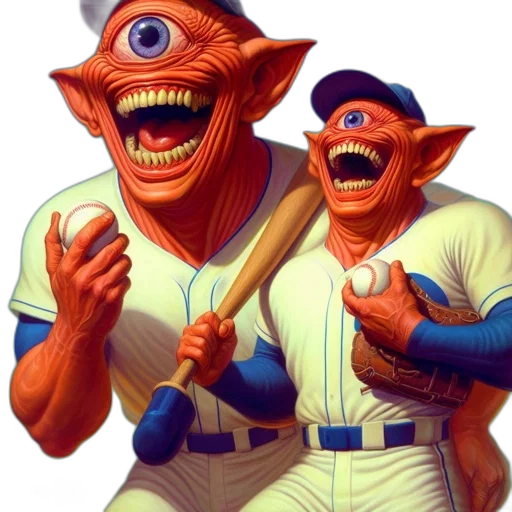 creature, concept art, two, vividly, colored, oversized-eyed, humanoids, elongated transparent PNG cut-out