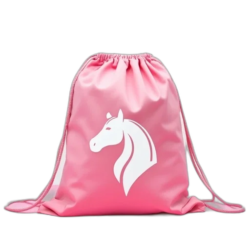 pink, gym, bag, white, horse, design, displayed, against transparent PNG cut-out