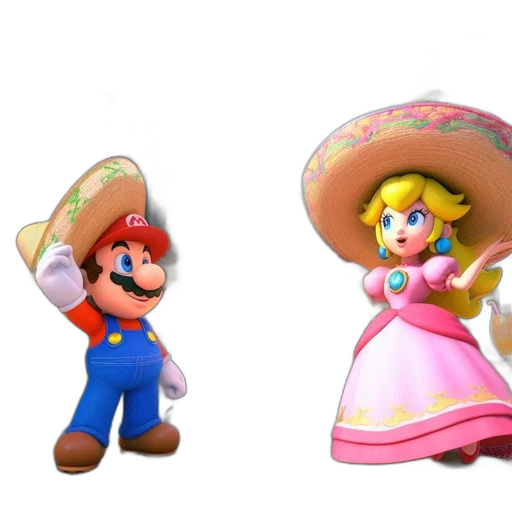 hat, dress, crown, weapon, 3d render, concept art, photorealistic, mario transparent PNG cut-out