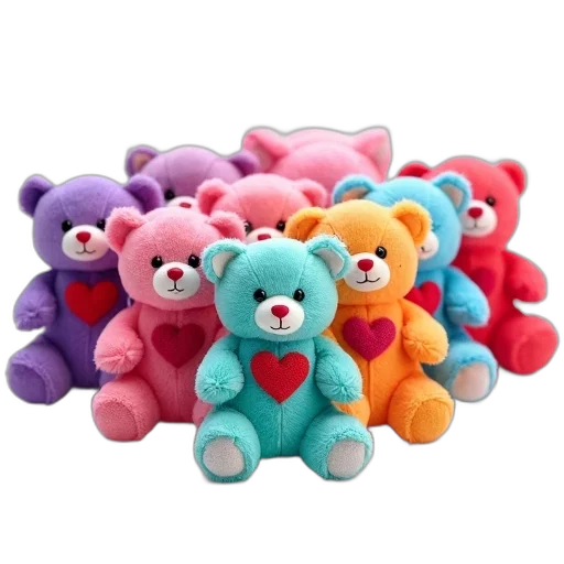 colorful, pastel, collection, teddy, bears, different, shades, purple transparent PNG cut-out