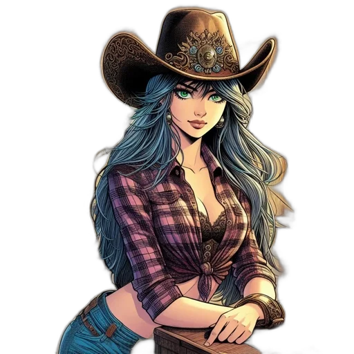 hat, comic book art, cartoon, fantasy art, concept art, woman, long, blue transparent PNG cut-out